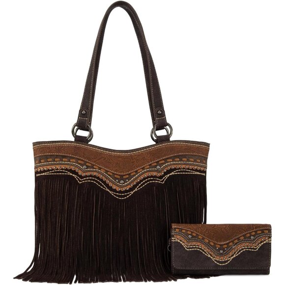 Chic Vegan Leather Western Tote Bag & Matching Wallet Set for Stylish Women - Picture 1 of 6